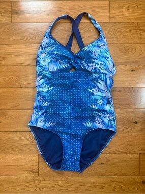 Title Nine Blue Tropical One Piece Swimsuit NWT